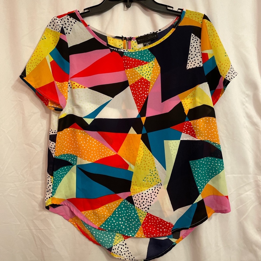 SOLD // Retro Geometric High Low Blouse Size MP (Medium Petite)